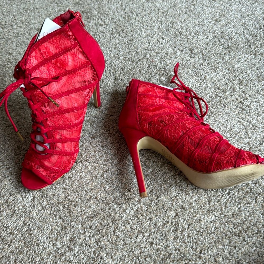 Red high heel boots